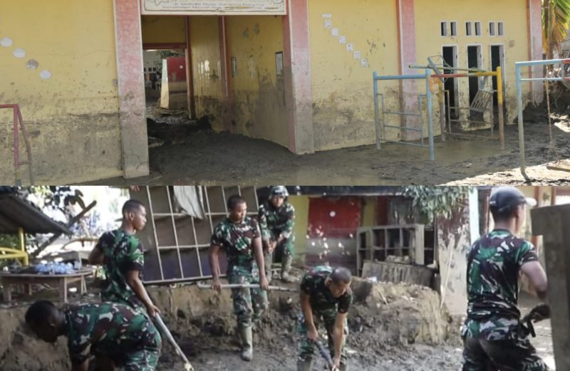 Satgas Gulbencal TNI Laksanakan Pembersihan PAUD Alfia. Dandim: Prioritaskan Sarana Pendidikan Rusak Parah